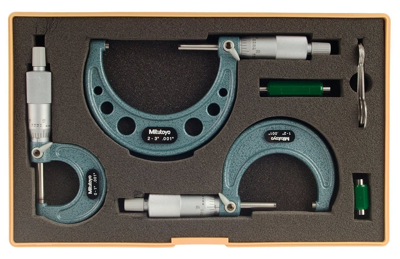 Mitutoyo 103-929 Micrometer set,0-3 in,0.001 in,3pc