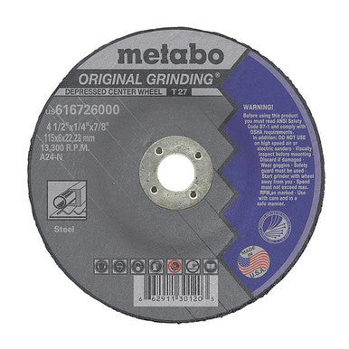 Metabo Original  4.5" x 1/4" x 7/8" A24N T27 Grinding Wheel 616726000