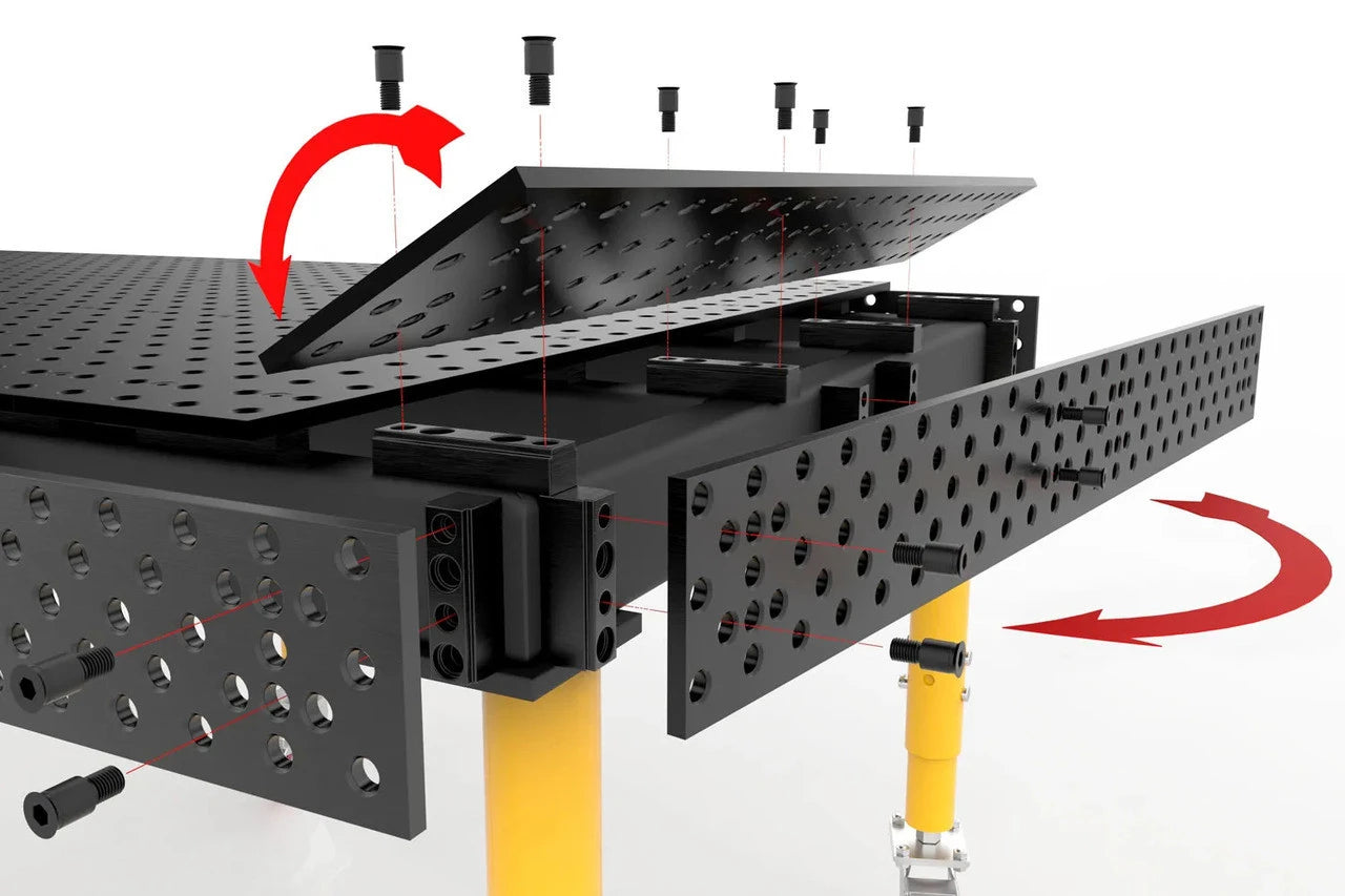 BuildPro 6' x 4' ALPHA 5/8 Welding Table, Nitrided Finish, Height-Adjustable Legs with Casters and Locking Brakes, Table Surface Height 33-43" (TA5-7248Q-C1)