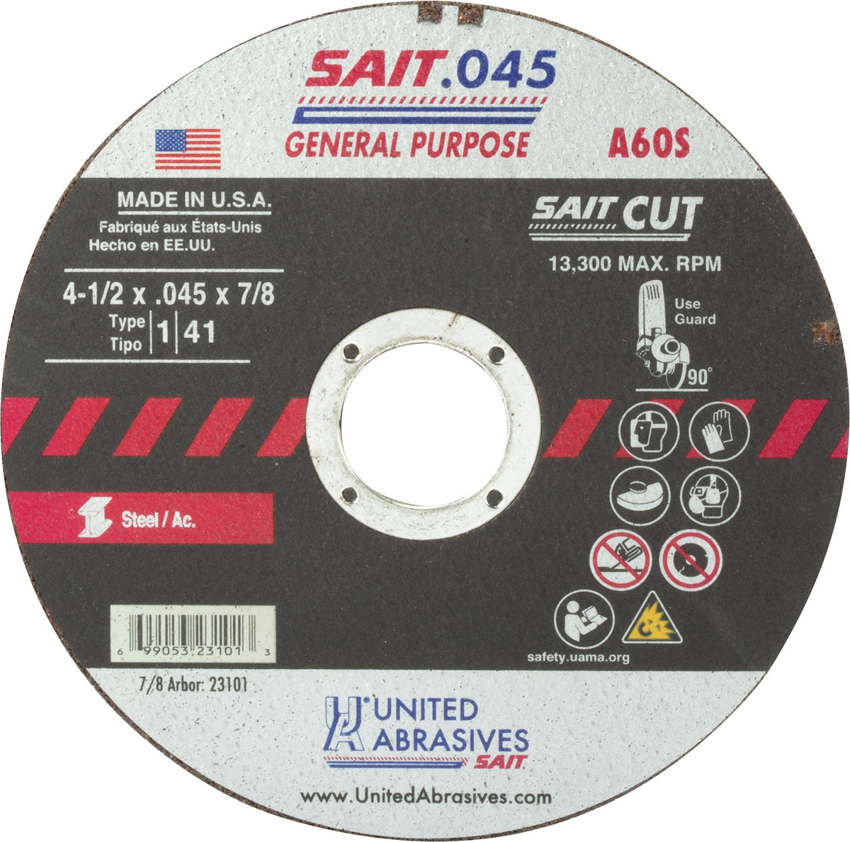 United Abrasives 4-1/2" x .045" x 7/8" Cut Off Wheel 23101