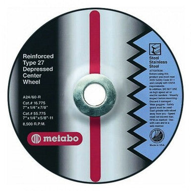 Metabo Long Life 5" x 1/4" x 7/8" A24R T27 Grinding Wheel 616308000