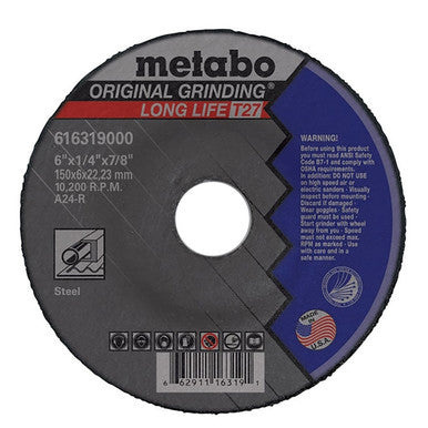 Metabo Long Life 6" x 1/4" x 7/8" A24R T27 Grinding Wheel 616319000