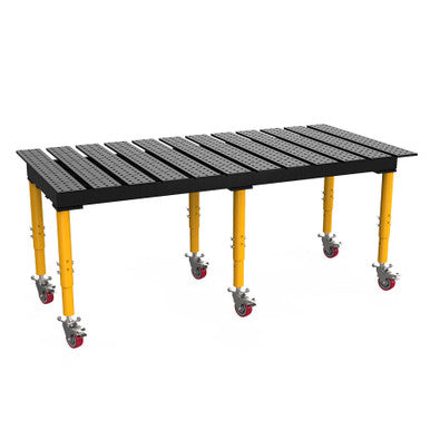 BuildPro 8' x 4' Slotted Welding Table, Nitrided Finish, Adjustable Heavy-Duty Legs with Casters, Table Surface Height 33.3" - 43.3" (TMQRC59446)